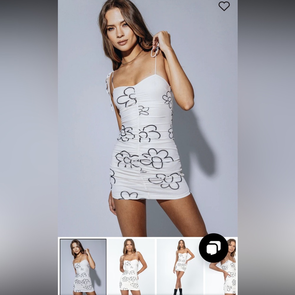 Off white/Cream mini dress with black flowers